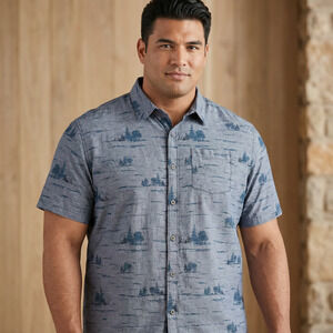 Eddie Bauer Men's Nature Forest Print Short Sleeve Button Down Shirt 2XL